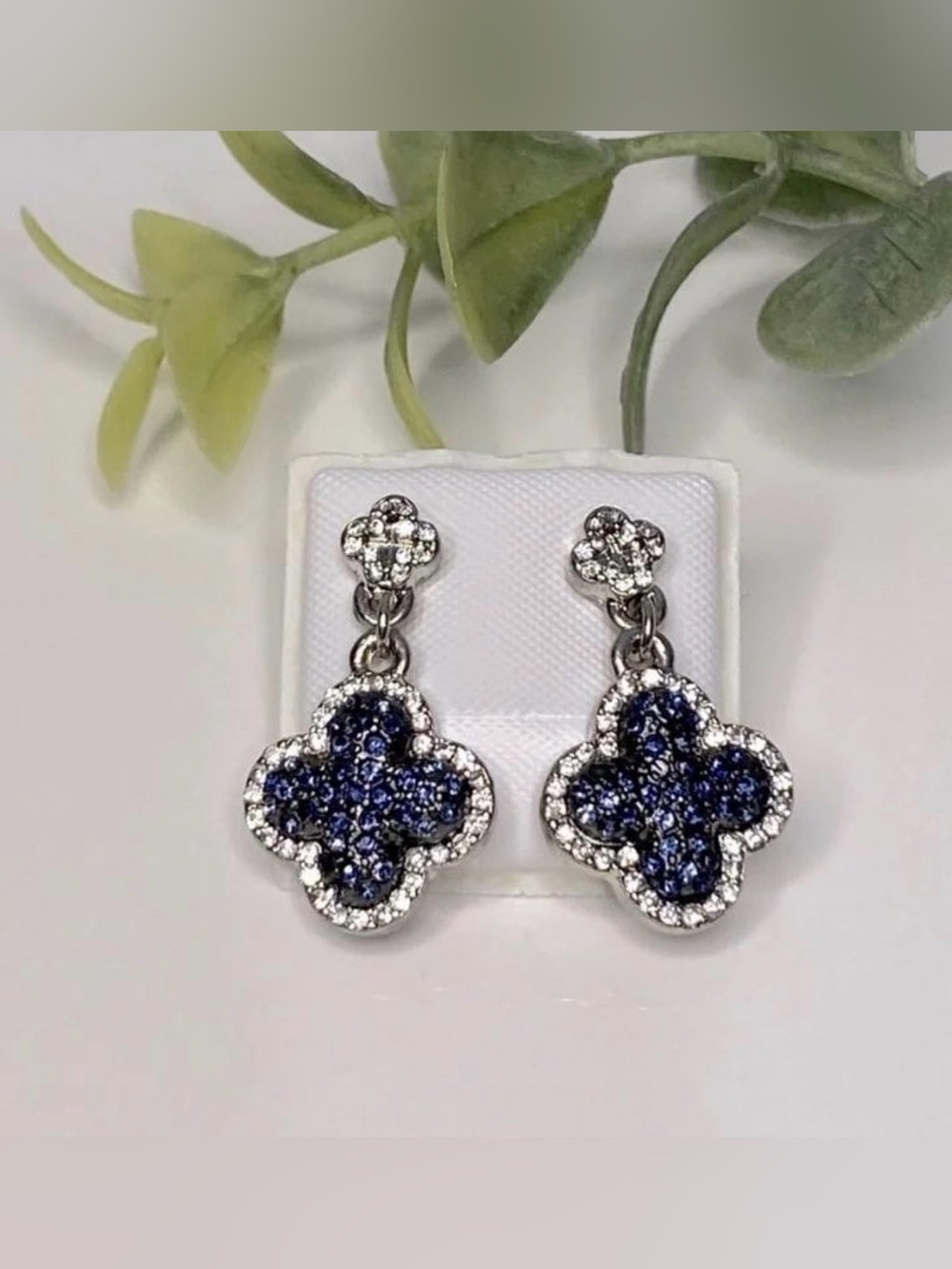 NEW Navy Double Pavé Crystal Dangle Earrings
